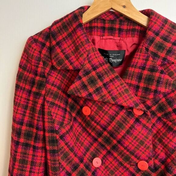 VTG 80s Holt Renfrew Hardy Amies Womens M Plaid Double Breasted Blazer Jacket Re - Picture 14 of 15